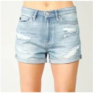 KanCan cuffed destroyed‎ light wash shorts